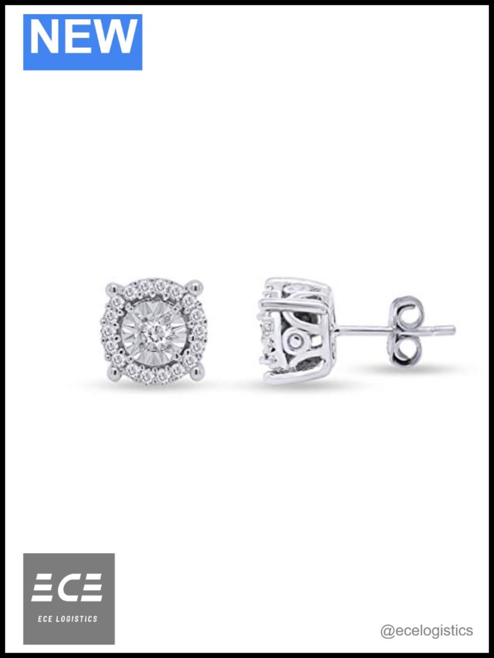 Miracle-Set Halo Cluster Stud Earrings 1/4ctw Natural Diamond 14k White Gold